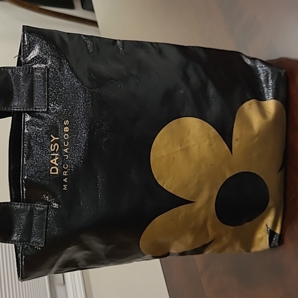 Daisy Marc Jacobs  Black and Gold Floral Wax Canvas Tote - Picture 2 of 9